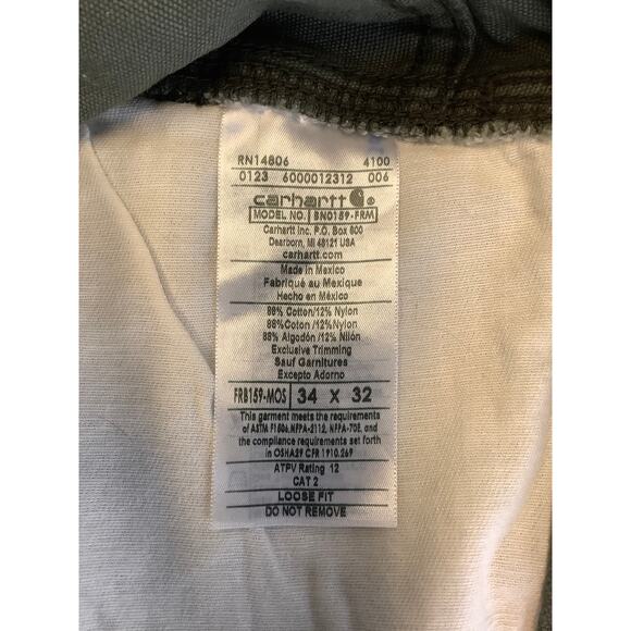 Carhartt Men's 34x32 Moss Green FR Loose Straight Canvas Pants Workwear K27-10 - Picture 8 of 10